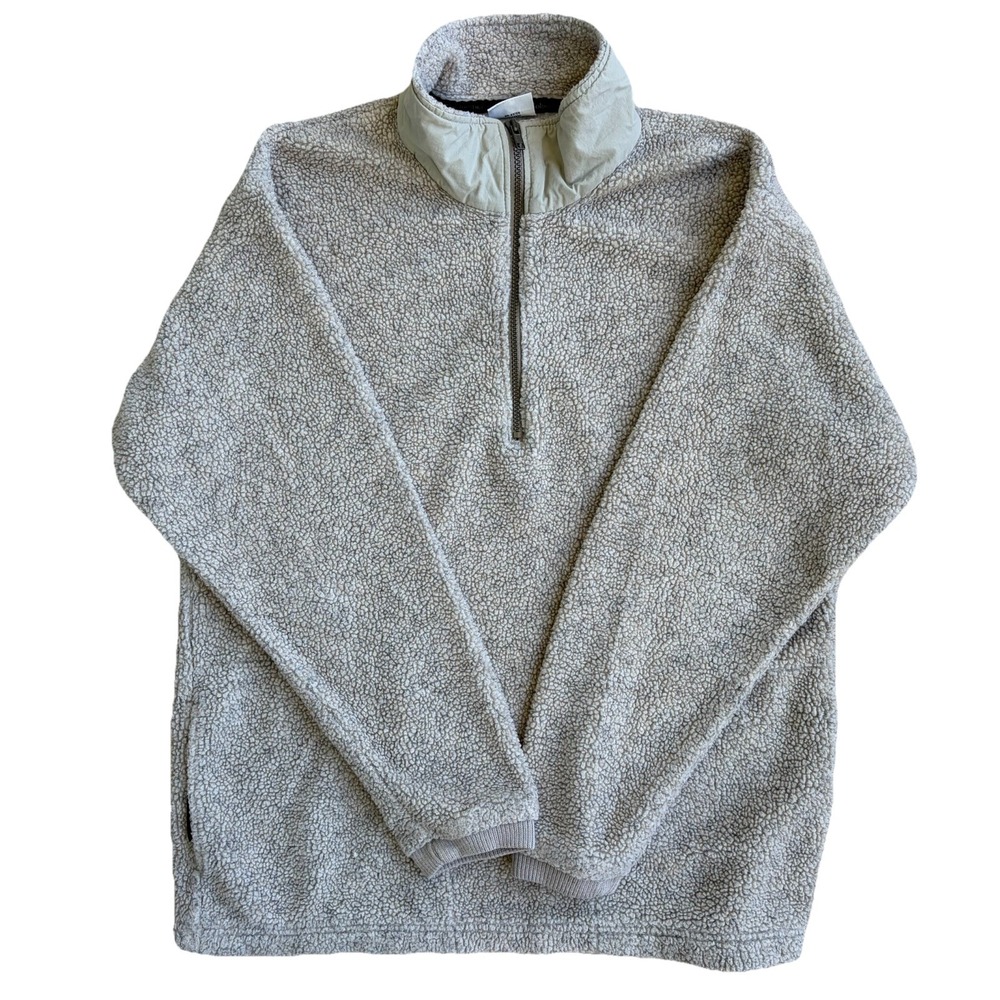 Vintage Columbia Jacket Men Large Beige Sherpa 1/4 Zip Fleece Pullover 90s USA